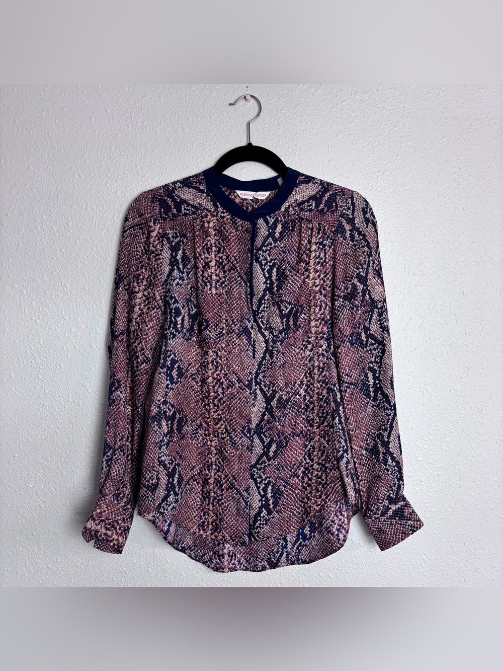 REBECCA TAYLOR Snake Print Long Sleeve Button Down Silk Blouse Size 2